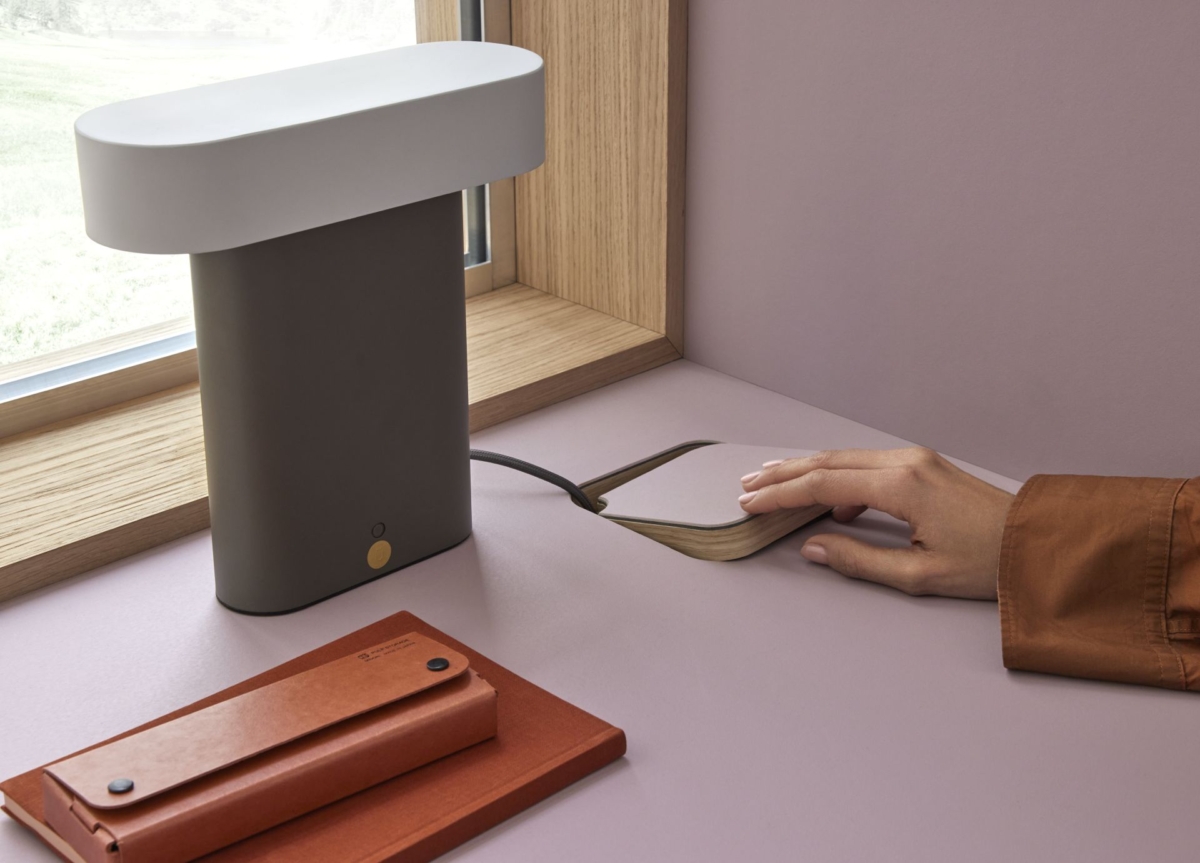 Furniture Linoleum 4010 lilac close up desk with hand Furniture Linoleum 4010 lilac close up desk with hand
